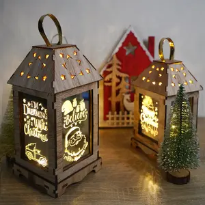 Faroles de nieve de madera para Navidad, luz led decorativa, suministros navideños