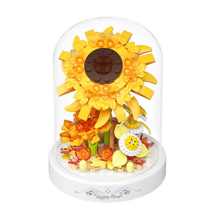 Rose de la Saint-Valentin, tournesols, fleurs, manège, roue de ciel, jouet de construction en blocs DIY avec couvercle transparent anti-poussière en plastique - Product Image 5