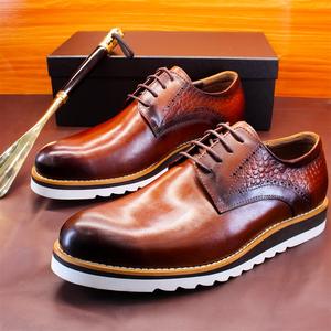 Nouvelles chaussures décontractées pour hommes, à semelle épaisse, bout carré, fermeture à lacets, légères, design patchwork, première couche de cuir de vache - Product Image 6