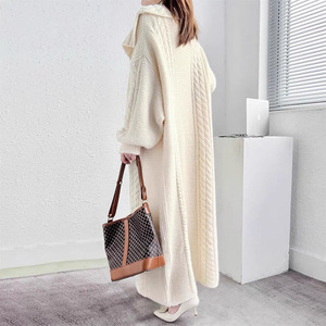 Manteau Long Élégant Femme Tricot Épais de Haute Qualité <span class=keywords><strong>Cardigan</strong></span> Col Revers Motif Uni Style Décontracté Vêtement d'Hiver - Product Image 3