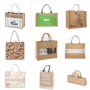 Eco Bolsa de Yute sac à main réutilisable laminé shopping jute sac fourre-tout imprimé jute gunny bags