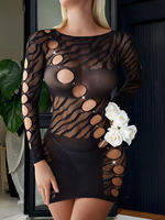 Robes en nylon sexy avec strass, combinaisons résille pour filles, nuisettes ajourées à manches longues pour femmes, lingerie