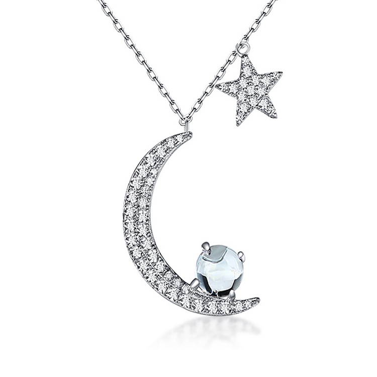 Joyería Moderna niñas collar Topacio plata esterlina luna y estrella collar