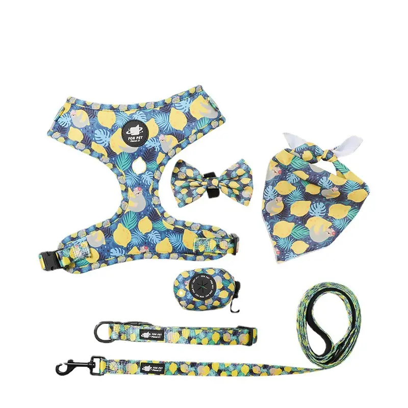 Wholesale Custom Logo six pieces Leash Pet Sublimation Leashes Luxury Dog Collar and Harness Set