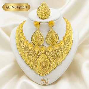 High Quality Trendy Flower Design 18K Gold Plated Brass Short Necklace Set with Earrings & Rings for Women - Product Image 1