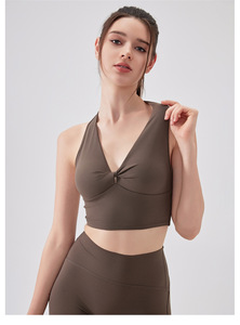 Women Twist Front Deep V Halter Yoga Tank <b>Top</b> Removable Chest Pad Slim Stretch Sports Crop <b>Top</b> <b>Low</b> Impact Pilates Fitness Vest - Product Image 2