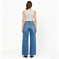 Jean taille haute à jambe large pour femme, en denim décontracté à ourlet brut, avec couture latérale, pour soirée romantique, vente en gros usine