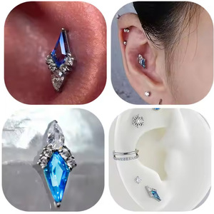 Boucles d'oreilles clous géométriques en zircon plaqué titane, style européen et américain, bijoux de fête unisexe, ensemble de manchettes d'oreille à piercing - Product Image 1