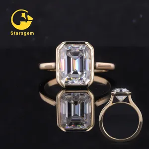 8x10MM Bezel Setting Gemstone 10K Yellow Gold Emerald Cut Solitaire Moissanite Engagement Ring