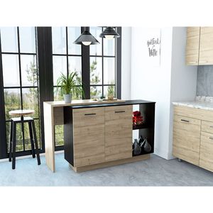 Chariot d'îlot de cuisine avec 1 tiroir et 2 étagères, design moderne en wengue noir et chêne clair - Product Image 3