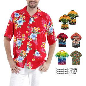 Camisa hawaiana de manga corta para hombre, camisa de playa Tropical con estampado completo personalizado, tejido elástico de 4 vías, cuello abotonado - Product Image 1