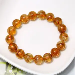 Gelang kristal Citrine alami buatan tangan, gelang manik-manik gelang Loop tunggal Kristal Citrine kualitas tinggi dengan Diameter 7mm