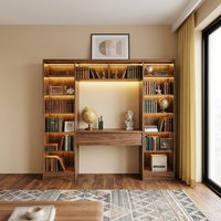 Bibliothèque murale sur mesure de luxe avec bureau intégré et éclairage LED - Solution de rangement moderne et minimaliste pour bureau à domicile