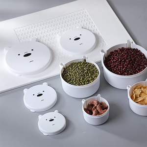 Contenedores de Aperitivos <span class=keywords><strong>para</strong></span> Niños con Diseño de Oso de Dibujos Animados, Paquete de 3, Libres de BPA, Apilables, de Grado Alimenticio, a Prueba de Fugas, Loncheras Redondas <span class=keywords><strong>para</strong></span> la Escuela y Picnic - Product Image 4