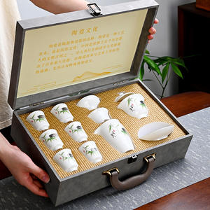 Juego de té Kung Fu de porcelana blanca Dehua, caja de regalo Gaiwan, juego completo con tazas para regalos de Año Nuevo Chino. - Product Image 3