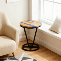 Table d'appoint ronde en bois d'olivier et résine époxy pour salon, chambre à coucher, chevet