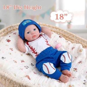 Poupée Reborn de 18 pouces, réaliste, nouveau-né garçon, corps souple en silicone lesté, jouet doux <span class=keywords><strong>lavable</strong></span> avec vêtements et biberon - Product Image 3