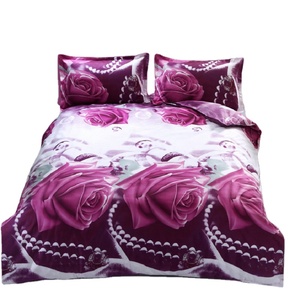 Couvre-lit 3 pièces en tissu polyester anti-statique 400TC, imprimé en 3D, style floral, rose jaune, style européen <span class=keywords><strong>et</strong></span> américain, personnalisable - Product Image 1