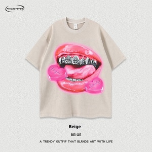 T-shirt Vintage Hip-hop Europeo-Americano <span class=keywords><strong>con</strong></span> Stampa Cartoon a Bocca Grande, Lavaggio Effetto Usurato, in Cotone Pettinato, Vestibilità Ampia, Manica Corta - Product Image 6