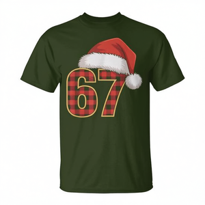 T-shirt de Noël avec chapeau de Père Noël 67, pyjama assorti de Noël, design Six Seven, vert - Product Image 2