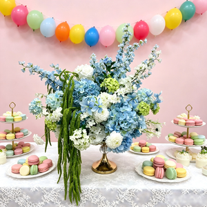 Boule de composition <span class=keywords><strong>florale</strong></span> LUYI la plus populaire pour événements, 50-60 cm, grande, bleu-vert mélangé, hydrangea artificiel, centre de table pour autel - Product Image 5