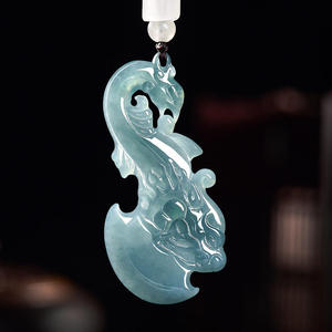 Pendentif en jadéite naturelle bleu eau, design original UNISEXE, style chinois, cadeau avec certificat d'évaluation E046 - Product Image 1