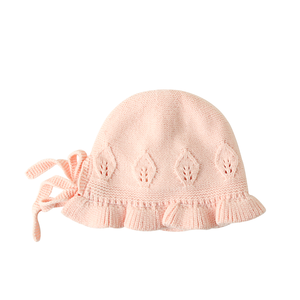 Bonnet tricoté 100 % coton personnalisé pour bébé, avec nœud mignon ajouré, doux, pour printemps, automne, extérieur, cadeau pour filles, couvre-chef - Product Image 1