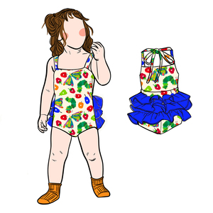 Combinaison à volants sans manches en coton imprimé pour bébés filles, avec boutons-pression, pour nourrissons et tout-petits, modèle Ga-8 Stock FANCY MONKEY - Product Image 2