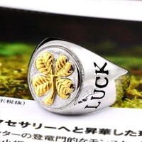 Bague trèfle à quatre feuilles porte-bonheur en acier inoxydable pour hommes et femmes, plaqué or 18 carats, qualité supérieure, style géométrique ancien