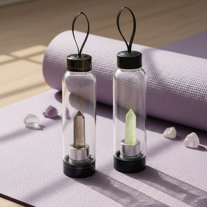Bouteille d'eau de Quartz de Rose d'améthyste de gemme de 500ml bouteille d'eau d'élixir infusé en cristal en verre avec cristaux interchangeables - Product Image 1