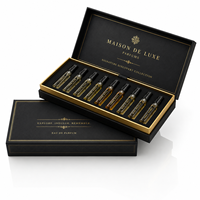 Boîte d'emballage cadeau personnalisée noire et dorée magnétique de 2 ml pour échantillons de parfum