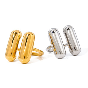 Double-Sided Capsule <b>Open</b> <b>Ring</b> Gold Plated Stainless Steel Geometric Shape Unisex Jewelry Gift - Product Image 5