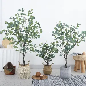 Decorazione interna personalizzata finto piccolo dollaro d'argento eucalipto bonsai finto albero nano in vaso albero di eucalipto artificiale in vendita