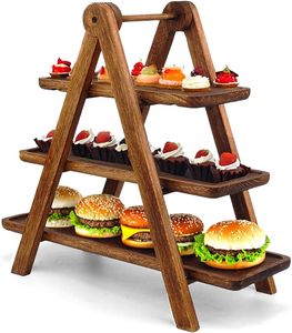 Plateau de service à 3 niveaux, support à cupcakes à étages, présentoir en bois - Product Image 1