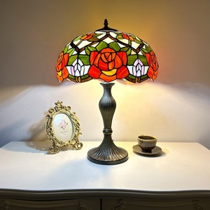 LongHuiJing 16 Inch Stained Glass Rose Floral European Table Lamp LED Desk Lamp Flexible Simple AC - Product Image 1