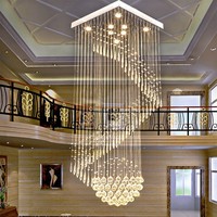 Lustre en cristal en spirale longue de luxe moderne, directement de l'usine, luminaire suspendu LED pour villa, escalier, plafond haut