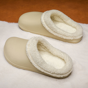 Pantuflas de Invierno para Hombre y Mujer, Forradas de Felpa, Gruesas, Cálidas, Antideslizantes, con Suela de EVA, para Uso en Interiores y Exteriores, Color Negro y Caqui Sólido - Product Image 2