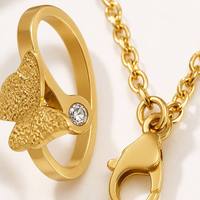 Juego de Joyería de Acero Inoxidable Dorado con Circonitas, Collar, Pulsera y Aretes a Juego, Hipoalergénico, Resistente al Agua, Juego de Regalo OEM