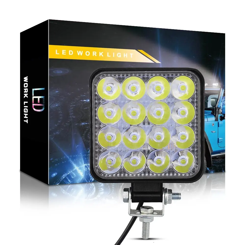 DXZ-Luz LED de trabajo impermeable para todoterreno, luz cuadrada de 3 pulgadas, 48W, 16LED, 6000K, 4800LM, para Suv, barco, 4x4, Jeep JK, 4Wd, camión