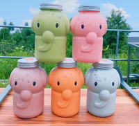 500ml 700ml mignon dessin animé éléphant forme de qualité alimentaire PET vide en plastique Boba lait thé bouteille de boisson avec bouchon en aluminium