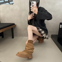 Bottines à plateforme rétro pour femmes, talon épais moyen, design à double usage, dessus en cuir pour femmes de petite taille, bottes décontractées