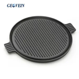 Gusseisen Runde Tragbare Doppelseitigen BBQ Bratpfanne Platte Nicht Stick Grill Pan