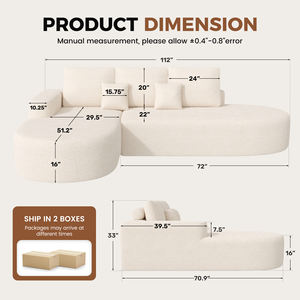 Sofá Seccional Curvo Convertible Moderno, Tela Chenilla, Espuma de Alta Densidad, Sin Ensamblaje, con Cojines para Sala de Estar y Centro Comercial - Product Image 4