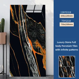 Azulejos de luxo modernos com padrões de mármore, porcelanato brilhante de 600*1200mm, azulejos para o interior da parede da casa e o chão da sala de estar