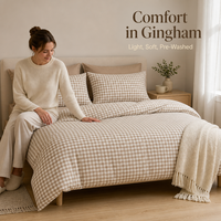 Parure de lit en coton beige à carreaux Gingham, style Cottagecore et Farmhouse, pour lits King, Queen et Full, housse de couette douce, vente en gros OEM