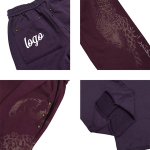 Pantalones Largos Cómodos <span class=keywords><strong>de</strong></span> Pierna Ancha con Estampado <span class=keywords><strong>de</strong></span> León <span class=keywords><strong>de</strong></span> Montaña, Lavado y Desgastado, con Remaches y Bordes Enrollados - Estilo Jogger Holgado - Product Image 2