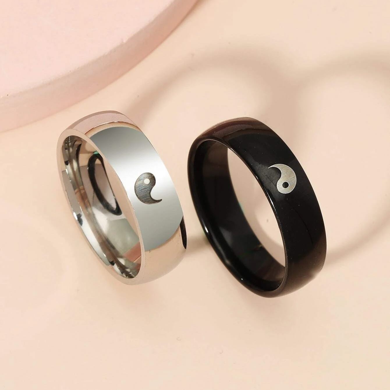 Wholesale Black Silver Stainless Steel Yin Yang Rings