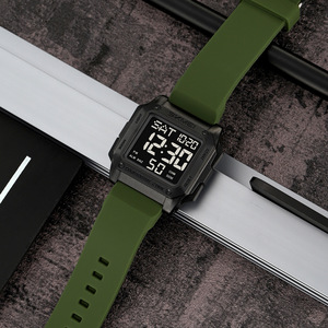 Skmei Digital Watch Men's 50M Waterproof Square Sports Watch With Light And Countdown Function Military Green Silicone Band - Product Image 2