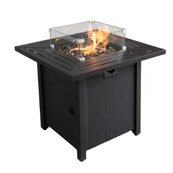 Pure Iron Square Rattan-Look 40000 BTU Propane stove outdoor Patio Gas Fire Pit table gas grill portable furnture set fire pit