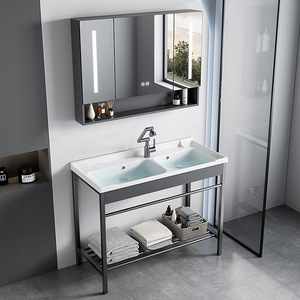 Floor-standing stainless steel double basin sink ceramic integrated bracket wash basin deepened washbasin washbasin - Product Image 1